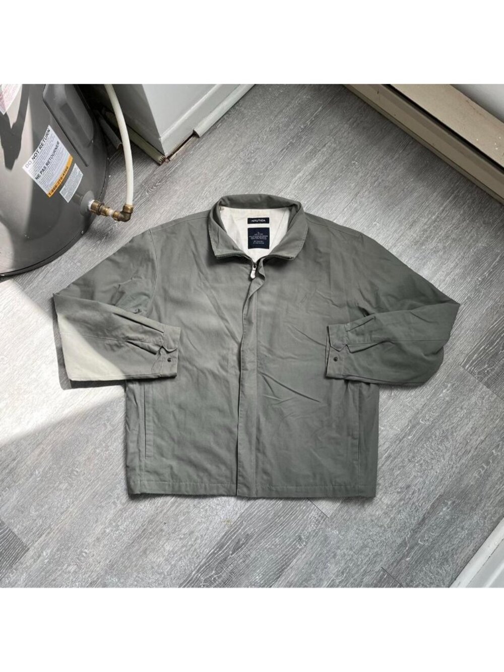 Faded Green / Khaki Nautica Zip-Up Collared / Preppy Jacket (Men’s L) (Boxy Fit)
